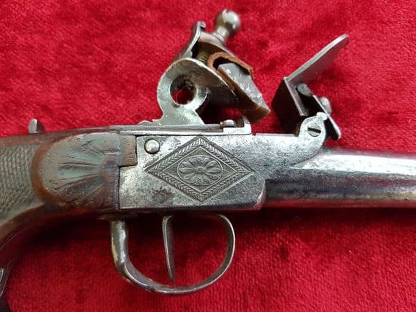 A Belgian single shot flintlock pistol, Liege ELG proof mark. Circa 1780-1820.  Ref 8756.